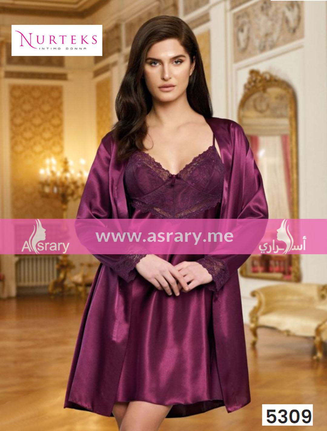 Nurteks Short Satin Lingerie Nightgown with Robe Set 5309 – Asrary Shop