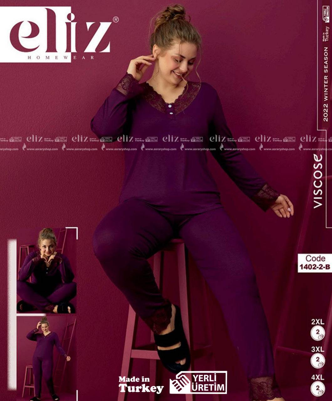Eliz Special Size Long Cotton Pajamas 1402-2-B 4XL