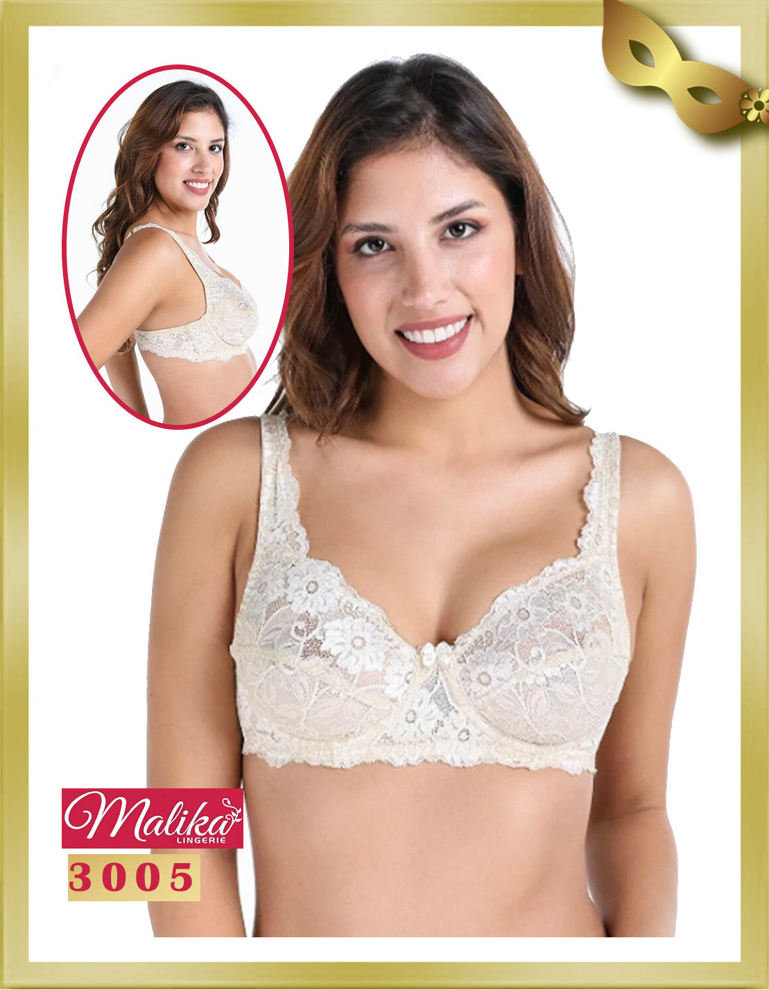 Malika Underwire Lace Gathering Bra 3005 Beige