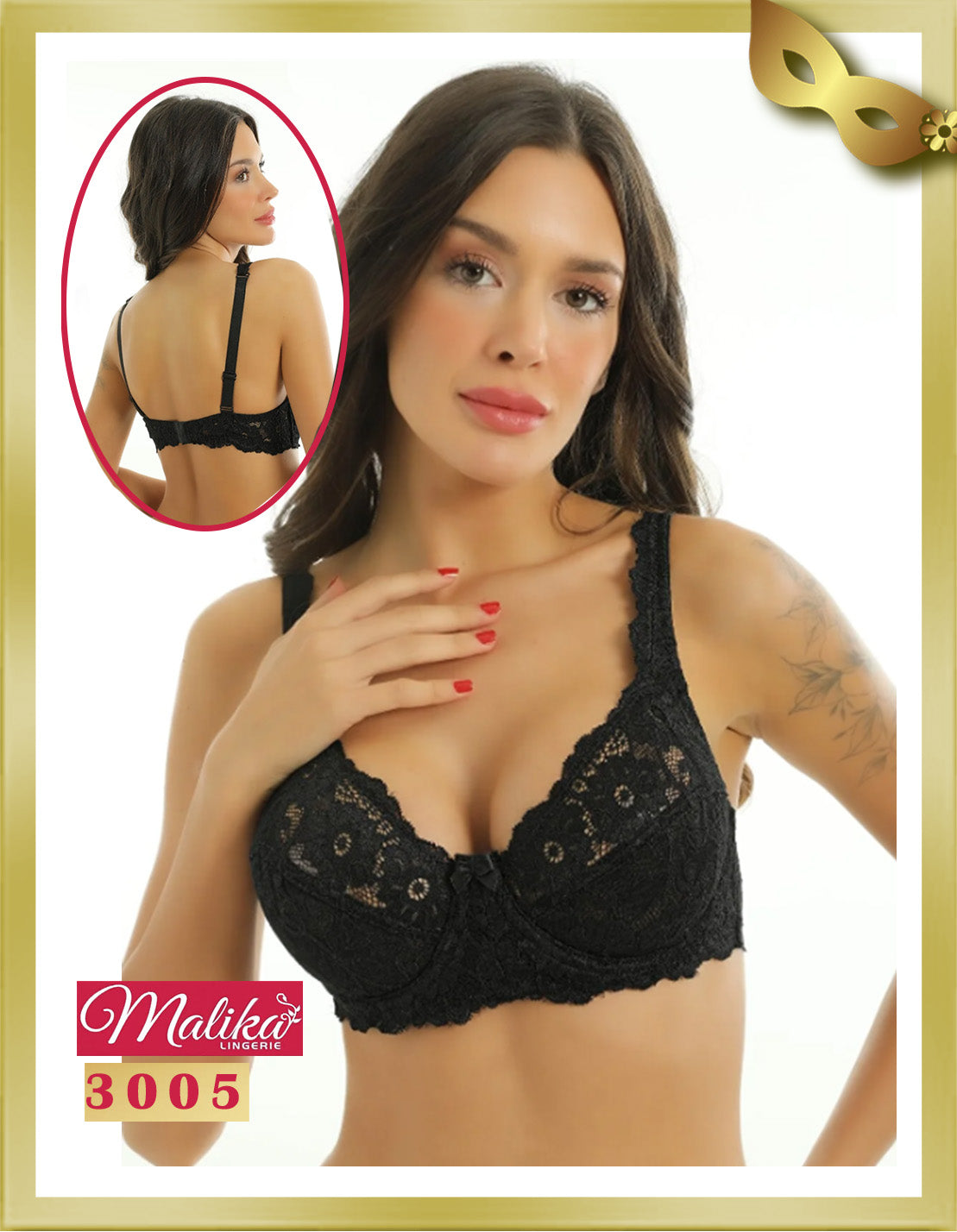 Malika Underwire Lace Gathering Bra 3005 Black