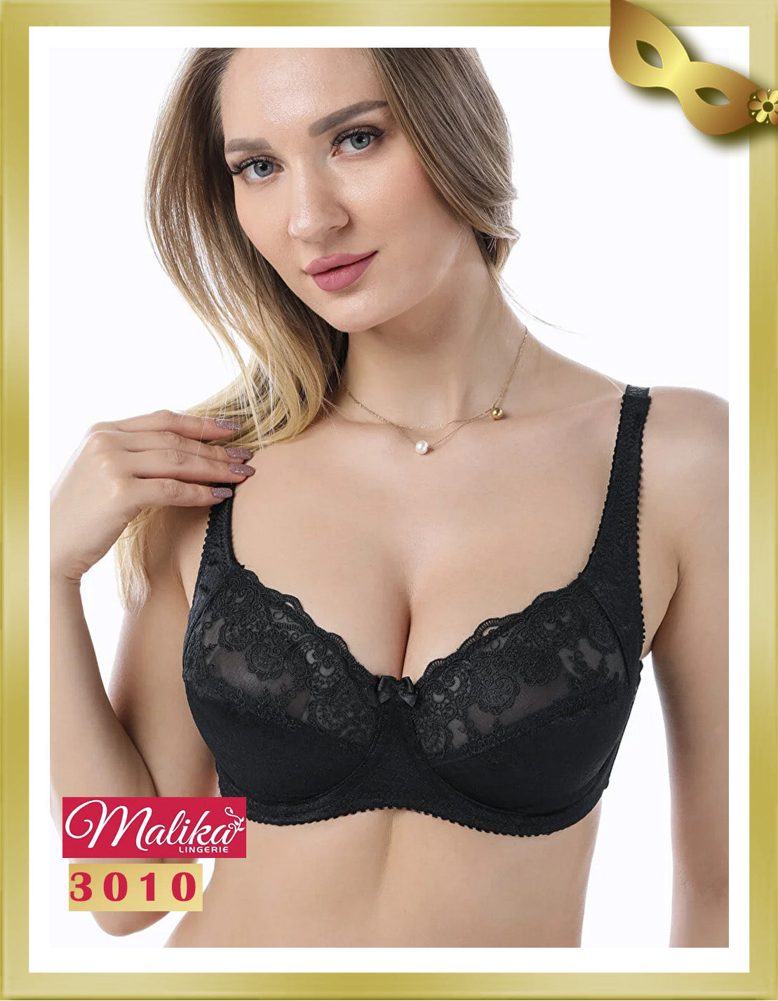 Malika Embroidery Underwire Minimizer Gathering Bra 3010 D Black