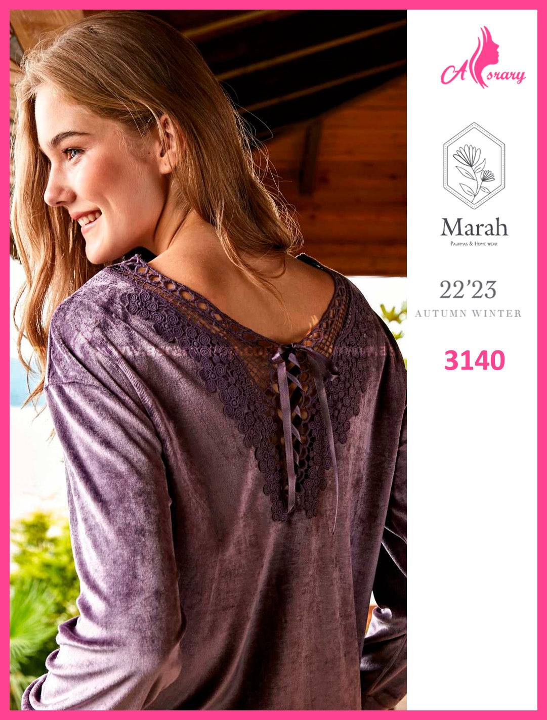 Marah Velvet Embroidered Pajamas with Back Lace Details 3140 M