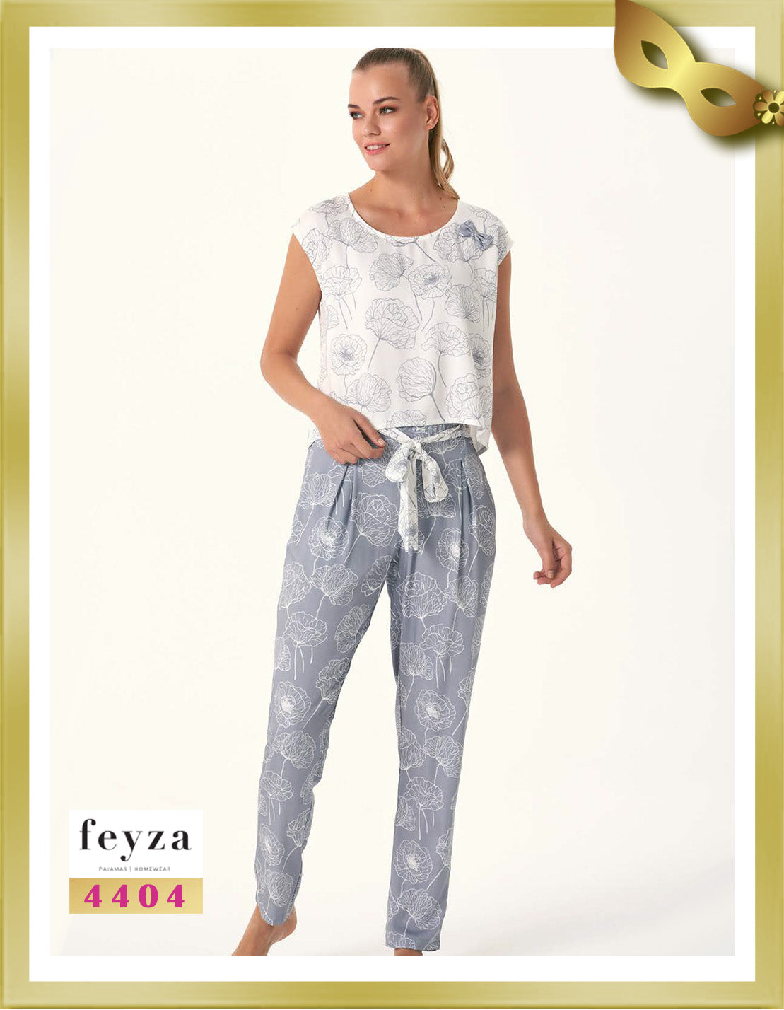Feyza Short Sleeves Long Printed Pajamas 4404 Manatee
