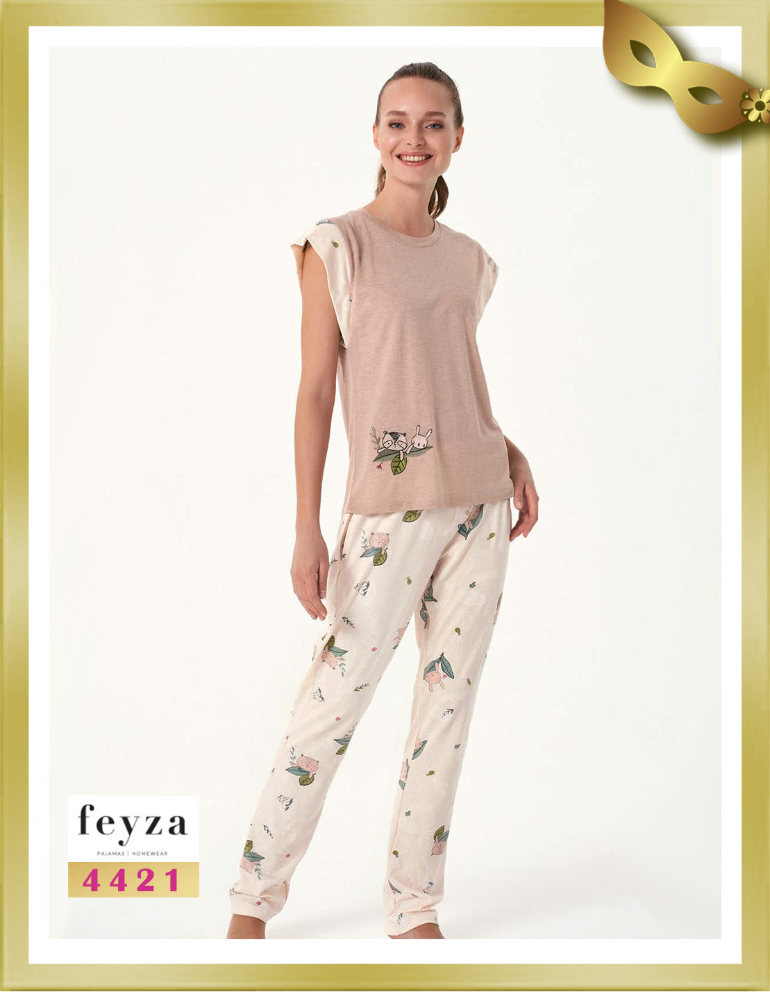 Feyza Short Sleeves Long Printed Pajamas 4421 Just Right