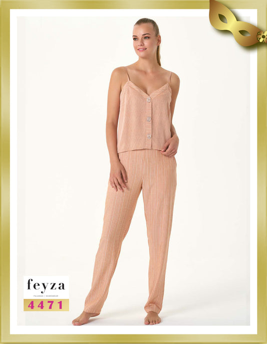 Feyza Strappy Buttoned Long Pajamas 4471 Mandys Pink