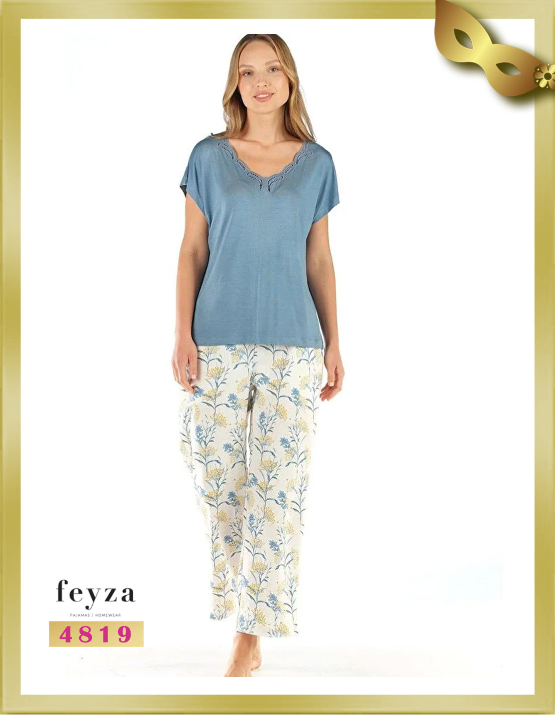 Feyza Short Sleeves Long Printed Pajamas 4819