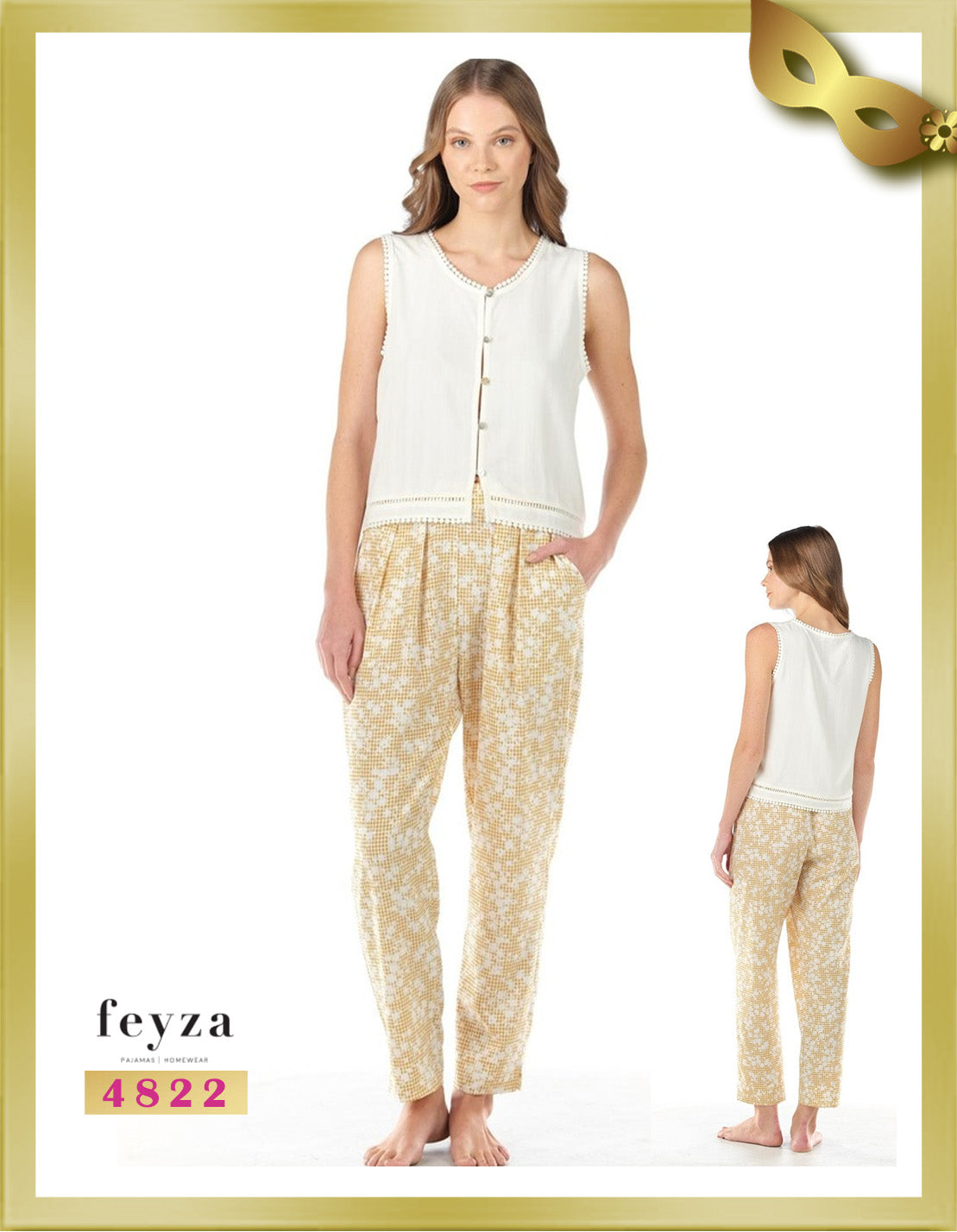 Feyza Sleeveless Long Printed Pajamas 4822