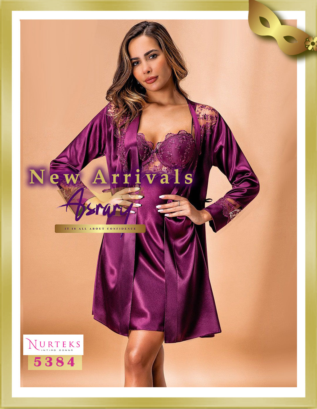 Nurteks Lingerie Satin with Lace Lingerie Nightgown with Robe Set 5384 Cadillac
