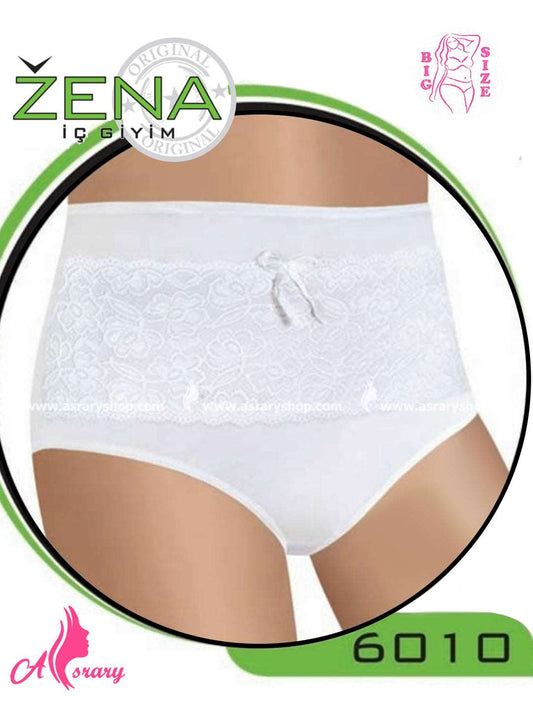 Zena Big Size Cotton with Lace High Waist Full Brief 6010 6XL-7XL White