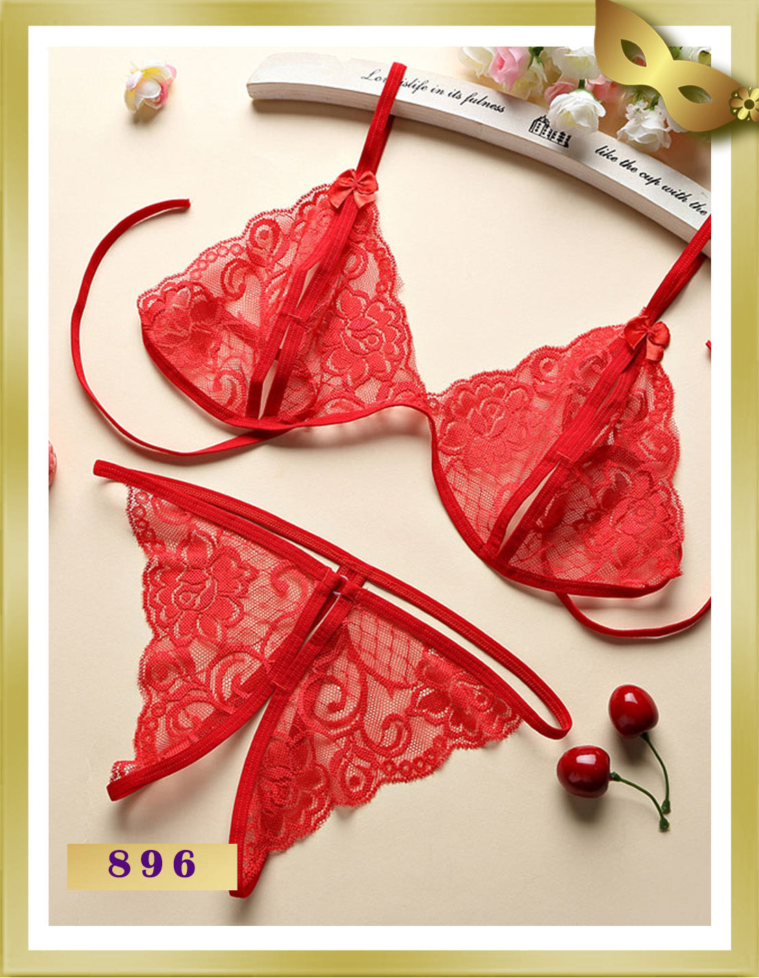 HN Lace Open Lingerie Underwear Set 896 Red