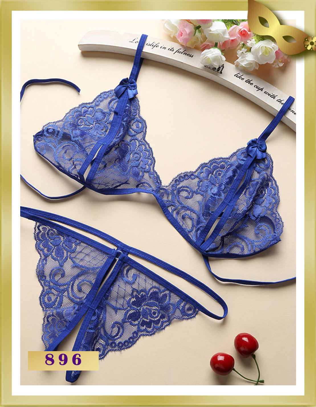 HN Lace Open Lingerie Underwear Set 896 Free Speech Blue