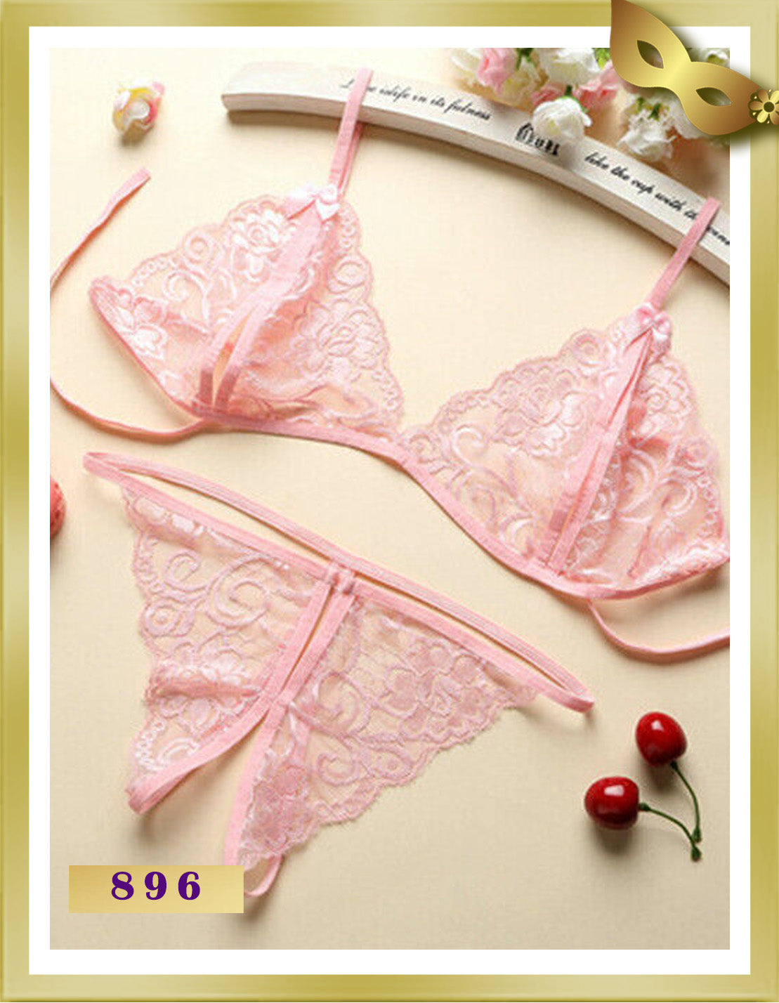 HN Lace Open Lingerie Underwear Set 896 Pink