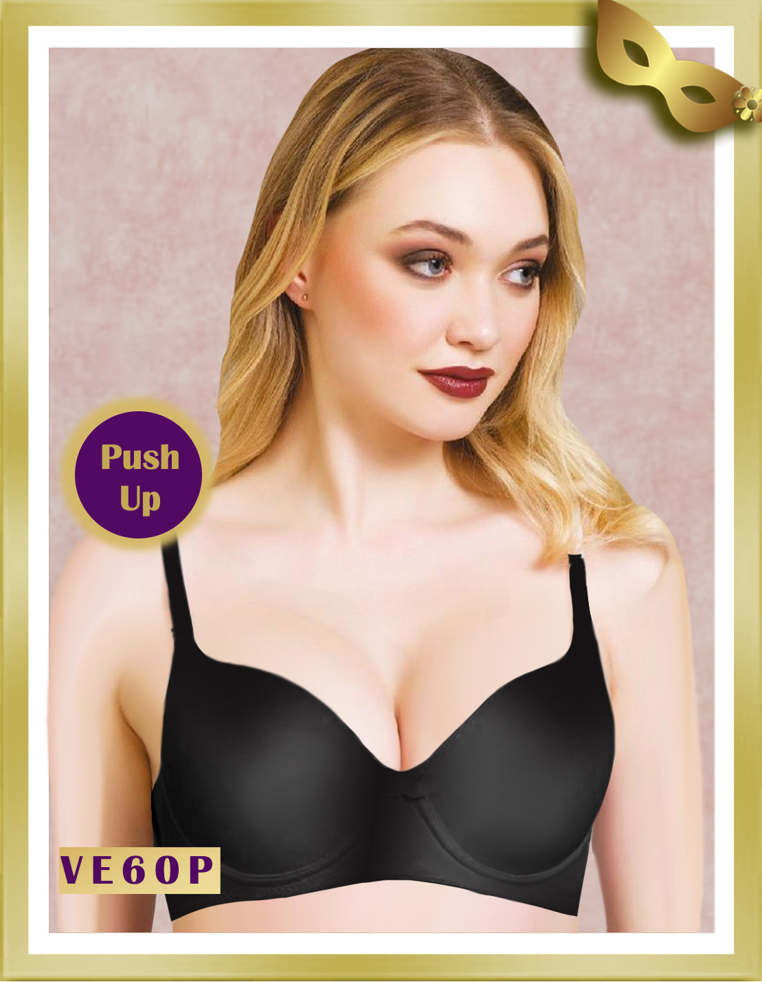 Vienna Push Up Underwired Removable Straps Bra VE60P Black