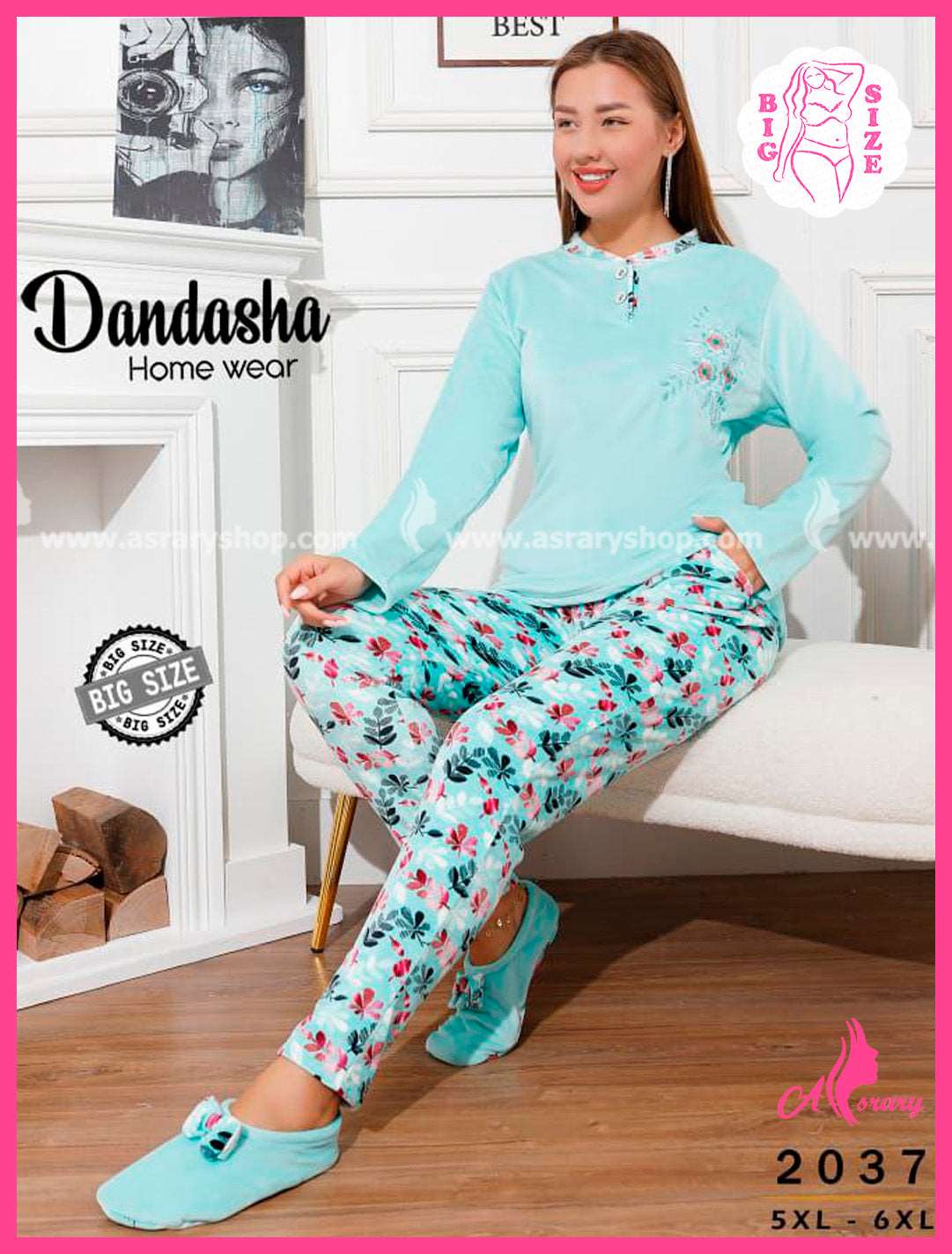 Dandasha Special Size Velvet Pajamas 2037 5XL Powder Blue