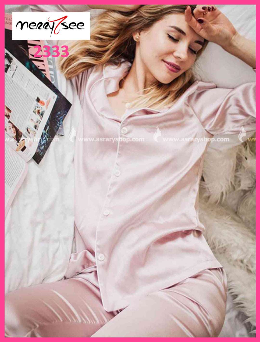 Merry-See Buttoned Shirt Collar Long Satin Pajamas Set 2333 L
