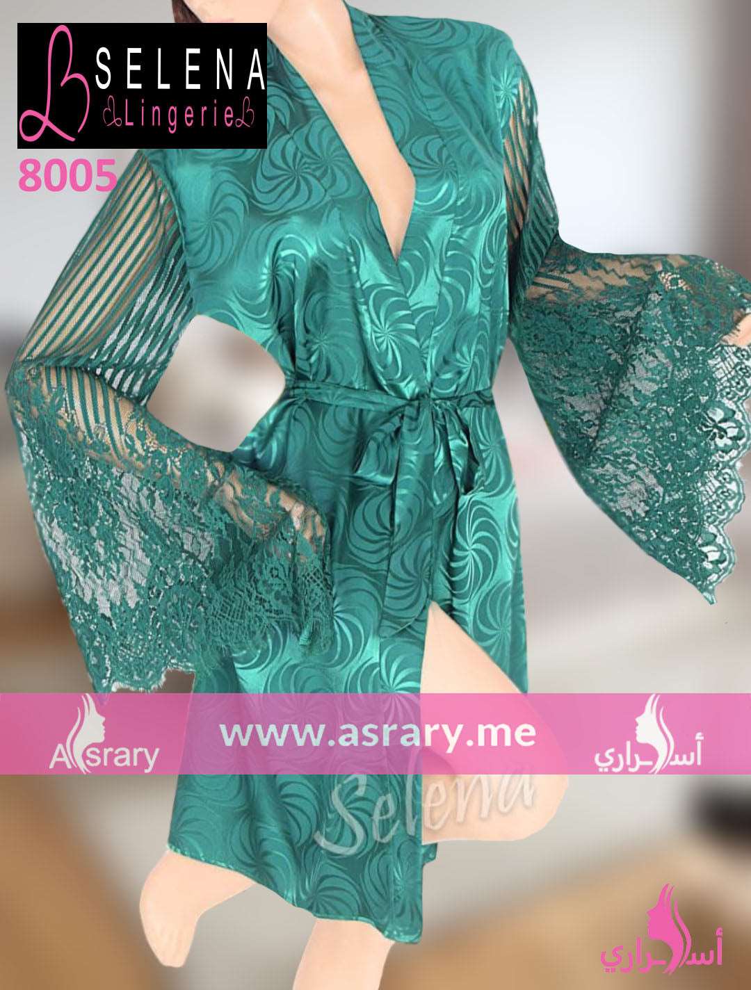 Selena Short Satin & Jaccard Lingerie Robe 8005